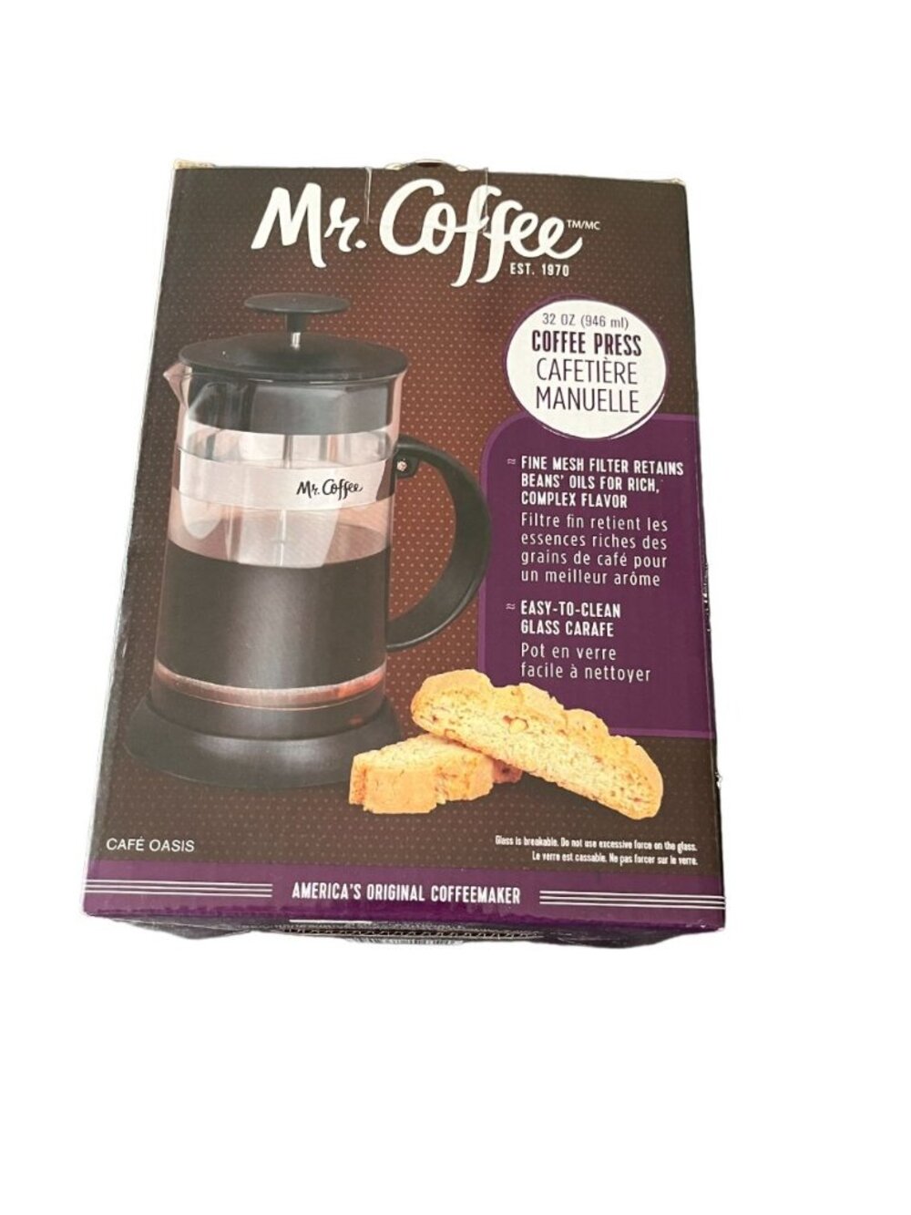 Mr. Coffee French Press 32 oz Stainless Steel Glass Carafe Tea Coffee Maker